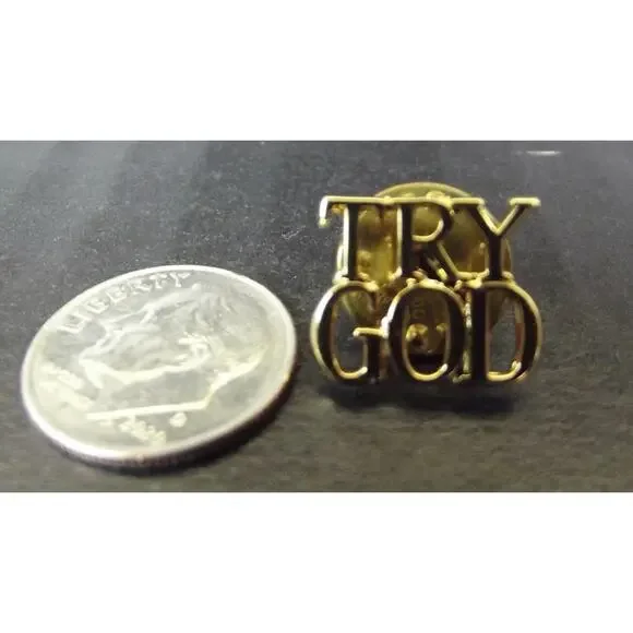 Vintage '70s Tiffany & Co Sterling Gold Overlay TRY GOD Vermeil Lapel Pin - Picture 4 of 5